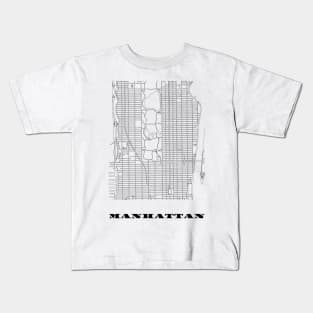 Map of Manhattan, NYC Minimalist Line Drawing Kids T-Shirt